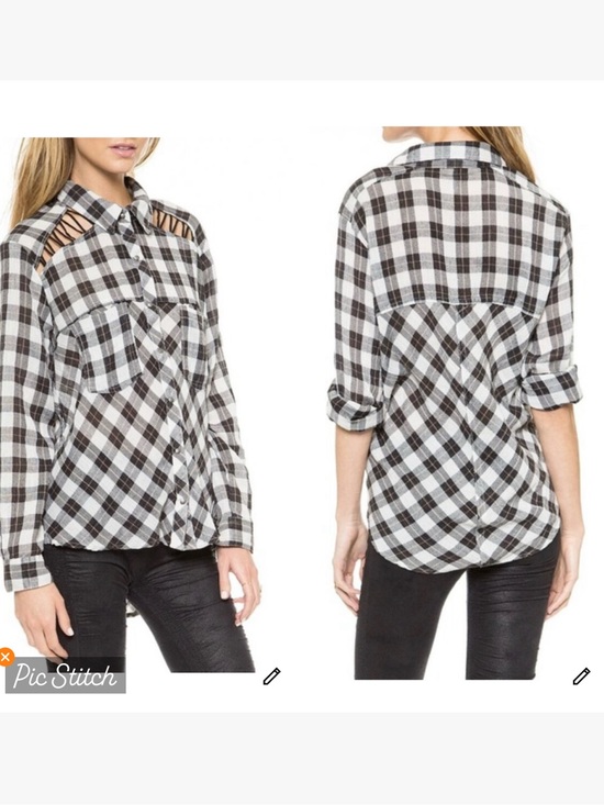 Free People Other - Free People Plaid Lace Up Shoulder Snap Up Shirt